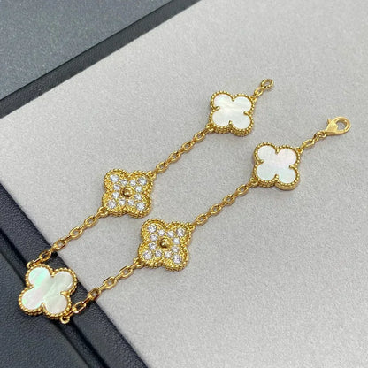 [Vintora]CLOVER WHITE PEARL MOP 5 MOTIF BRACELET COLLECTION