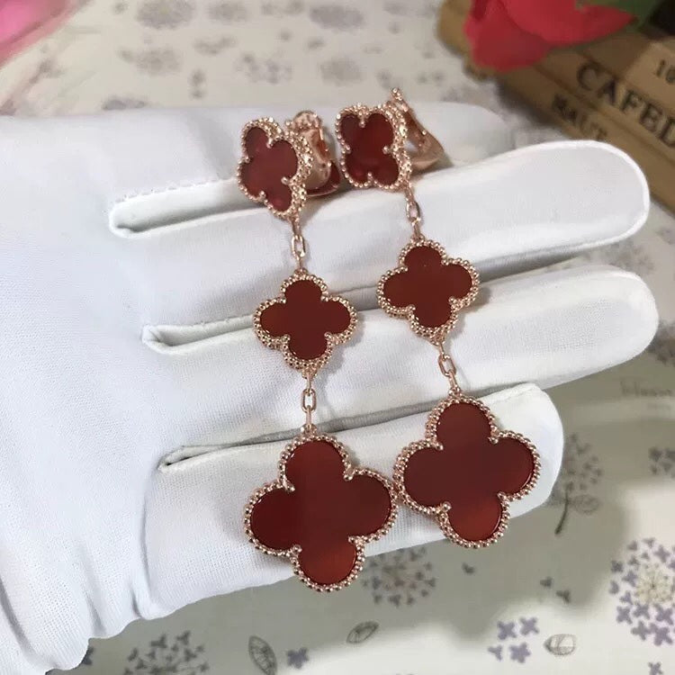 [Vintora]CLOVER 3 MOTIF CARNELIAN DROP EARRINGS