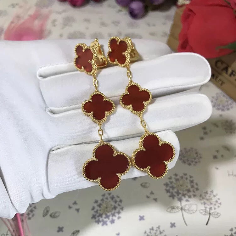 [Vintora]CLOVER 3 MOTIF CARNELIAN DROP EARRINGS