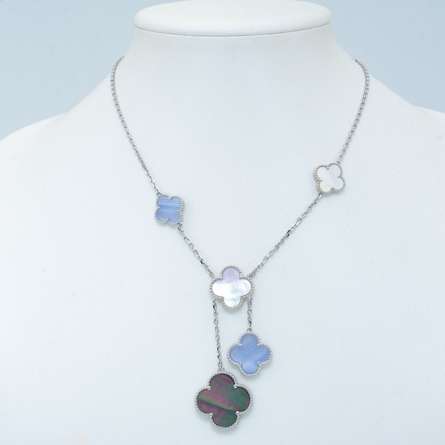 [Vintora]CLOVER MOP CHALCEDONY NECKLACE SILVER 6 MOTIF