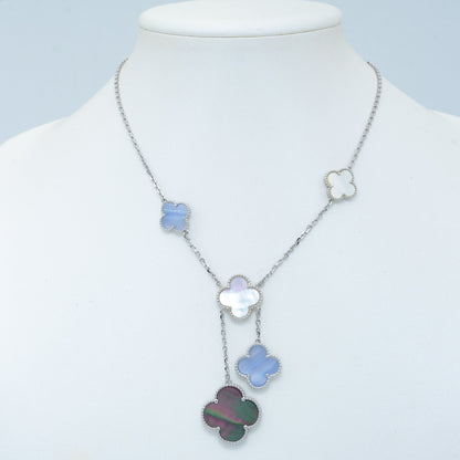 [Vintora]CLOVER MOP CHALCEDONY NECKLACE SILVER 6 MOTIF