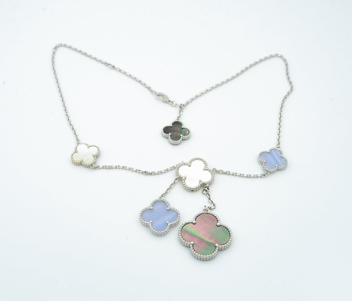 [Vintora]CLOVER MOP CHALCEDONY NECKLACE SILVER 6 MOTIF