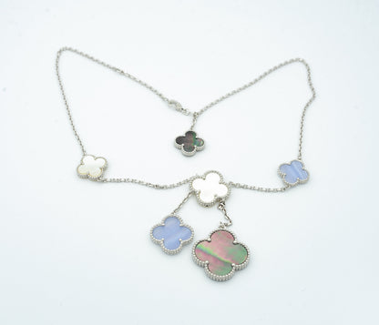 [Vintora]CLOVER MOP CHALCEDONY NECKLACE SILVER 6 MOTIF