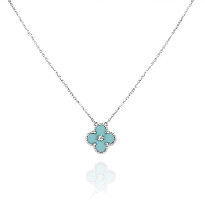[Vintora]CLOVER 1 DIAMOND LIGHT BLUE SILVER NECKLACE
