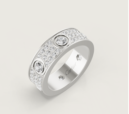 [Vintora]LOVE RING 6.5MM Full Diamond, 6 Major Diamonds Silver