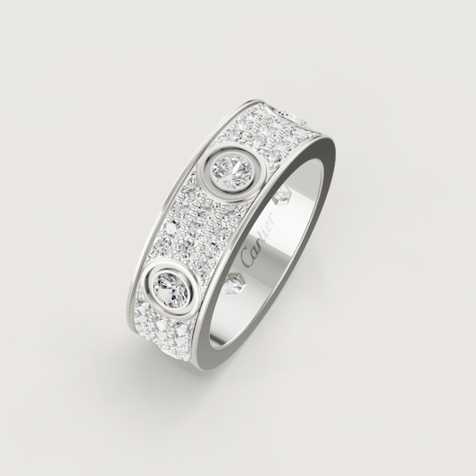 [Vintora]LOVE RING 6.5MM Full Diamond, 6 Major Diamonds Silver