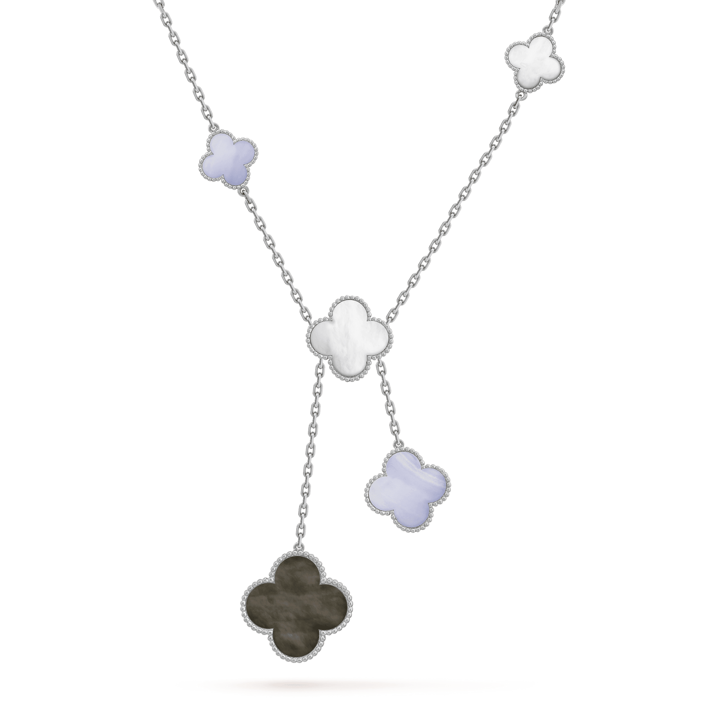 [Vintora]CLOVER MOP CHALCEDONY NECKLACE SILVER 6 MOTIF