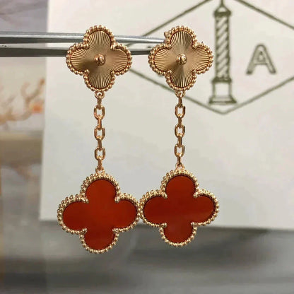 [Vintora]CLOVER 2 MOTIF  LASER CARNELIAN EARRINGS