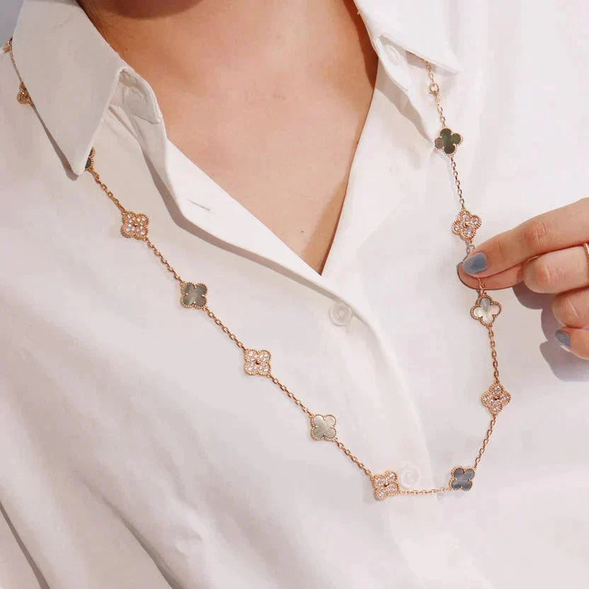 [Vintora]CLOVER 20 MOTIFS DARK MOP DIAMOND  NECKLACE
