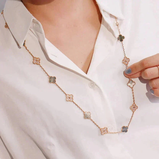 [Vintora]CLOVER 20 MOTIFS DARK MOP DIAMOND  NECKLACE