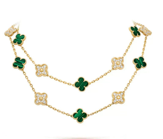 [Vintora]CLOVER 20 MOTIFS MALACHITE DIAMOND NECKLACE