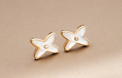 [Vintora]JEUX DE WHITE MOP PINK GOLD DIAMOND EARRINGS