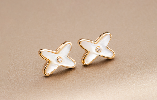 [Vintora]JEUX DE WHITE MOP PINK GOLD DIAMOND EARRINGS