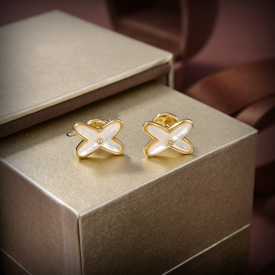 [Vintora]JEUX DE WHITE MOP GOLD DIAMOND EARRINGS
