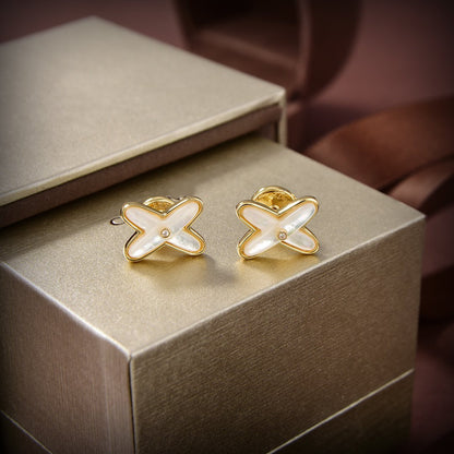 [Vintora]JEUX DE WHITE MOP GOLD DIAMOND EARRINGS
