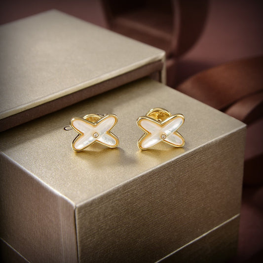 [Vintora]JEUX DE WHITE MOP GOLD DIAMOND EARRINGS