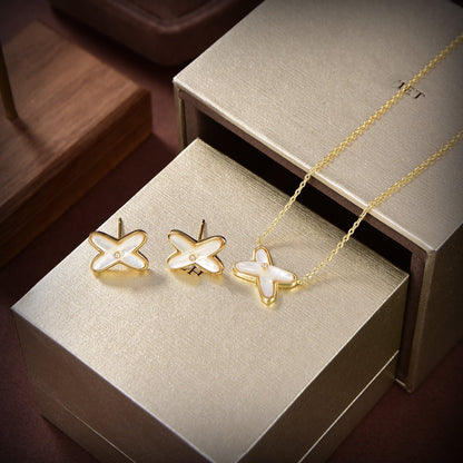 [Vintora]JEUX DE WHITE MOP GOLD DIAMOND EARRINGS