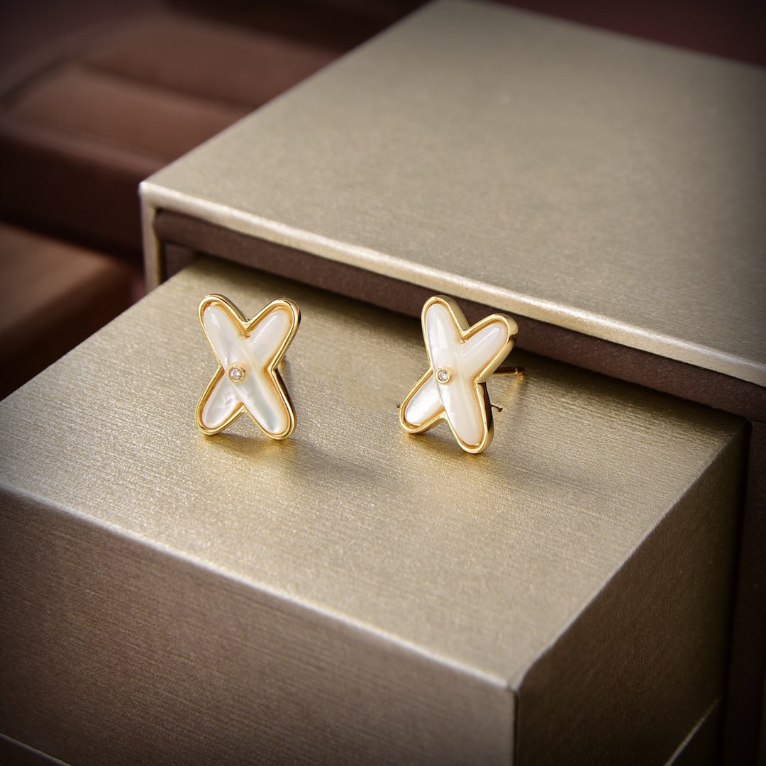 [Vintora]JEUX DE WHITE MOP GOLD DIAMOND EARRINGS