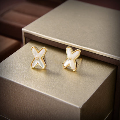 [Vintora]JEUX DE WHITE MOP GOLD DIAMOND EARRINGS