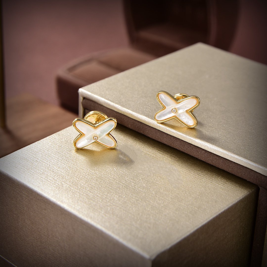 [Vintora]JEUX DE WHITE MOP GOLD DIAMOND EARRINGS