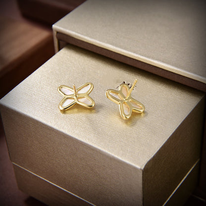 [Vintora]JEUX DE WHITE MOP GOLD DIAMOND EARRINGS