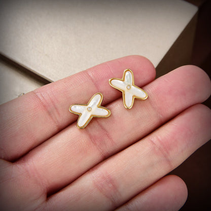 [Vintora]JEUX DE WHITE MOP GOLD DIAMOND EARRINGS