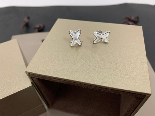 [Vintora]JEUX DE WHITE MOP SILVER DIAMOND EARRINGS