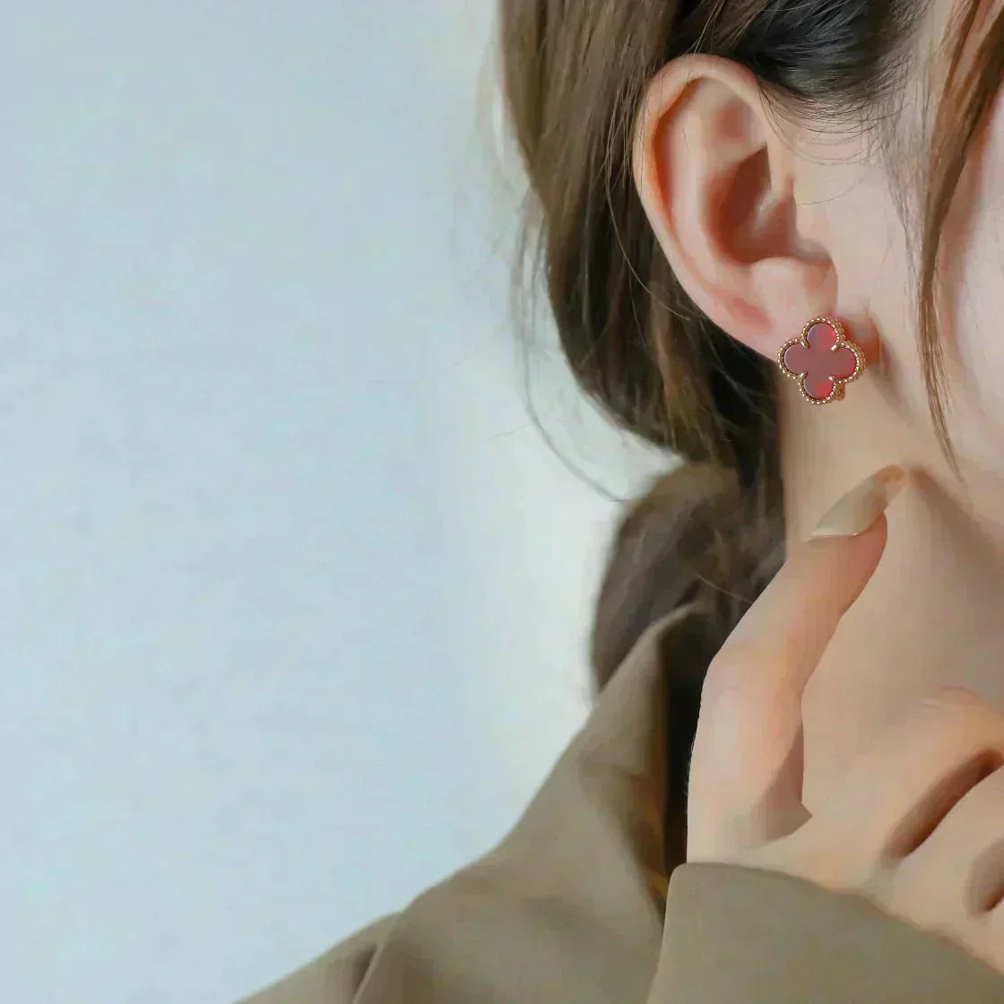 [Vintora]CLOVER MEDIUM 1 MOTIFS CARNELIAN  EARRINGS