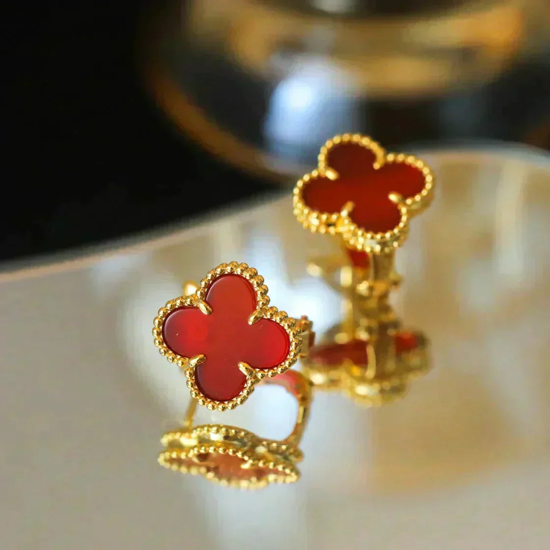 [Vintora]CLOVER MEDIUM 1 MOTIFS CARNELIAN  EARRINGS
