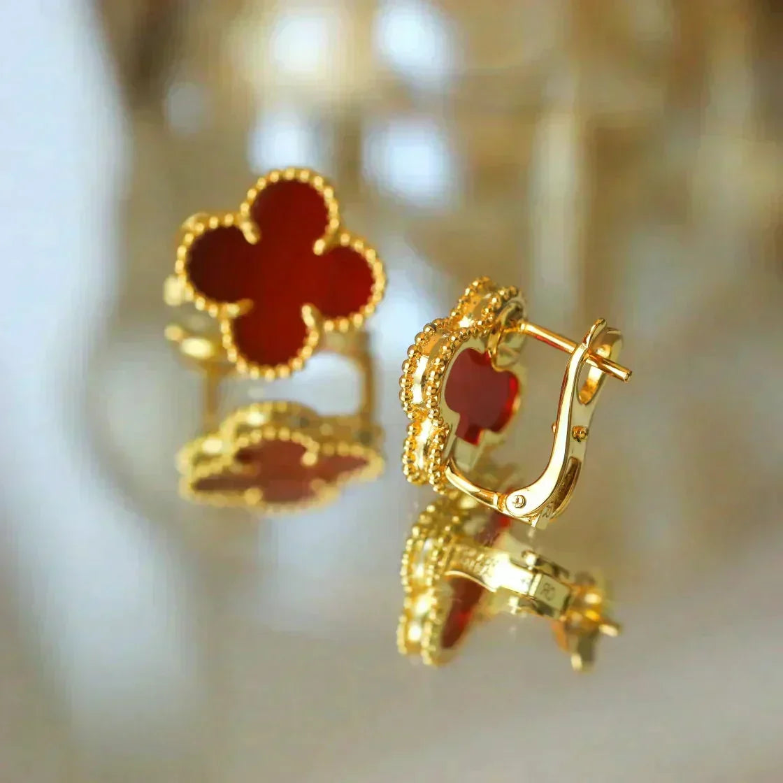 [Vintora]CLOVER MEDIUM 1 MOTIFS CARNELIAN  EARRINGS