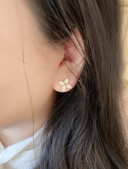[Vintora]STAR BLOSSOM STUD EARRINGS PINK GOLD DIAMONDS