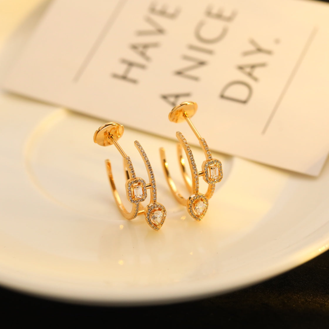[Vintora]CREOLES MY TWIN 2 RANGS SILVER DIAMOND EARRINGS