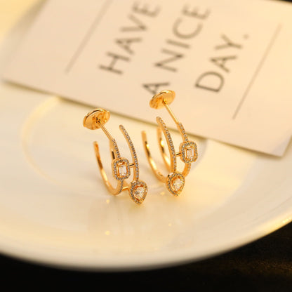 [Vintora]CREOLES MY TWIN 2 RANGS SILVER DIAMOND EARRINGS