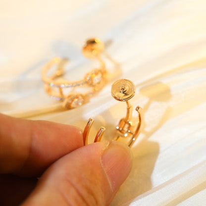 [Vintora]CREOLES MY TWIN 2 RANGS SILVER DIAMOND EARRINGS