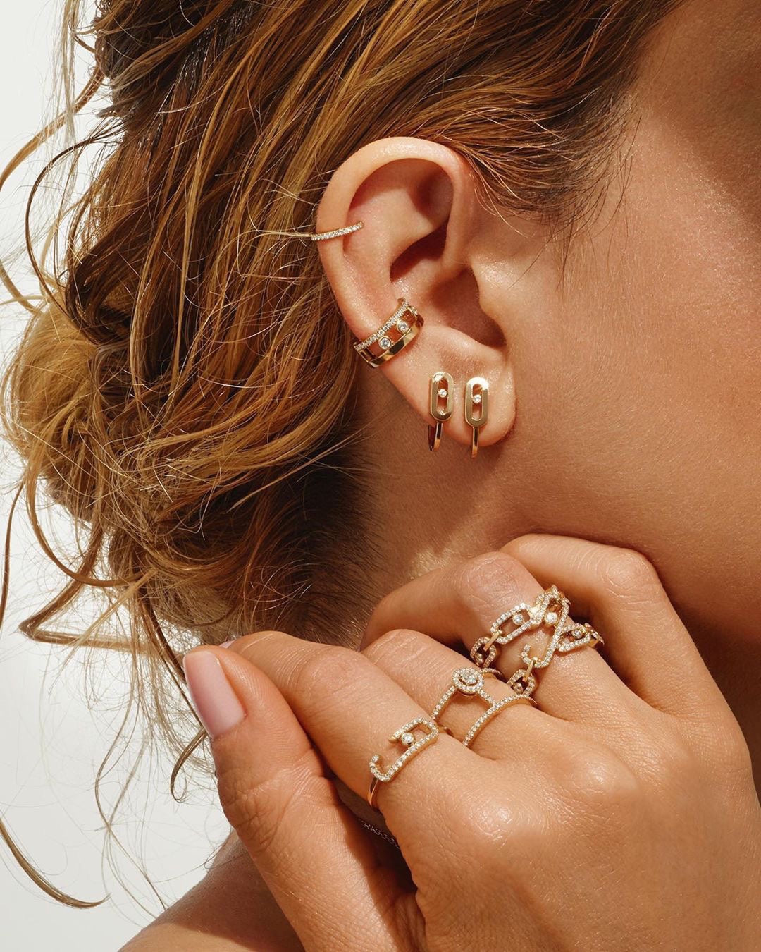 [Vintora]CREOLES MOVE UNO MINI 1 DIAMOND EARRINGS