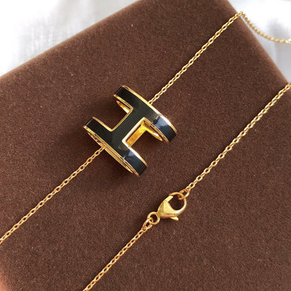 [Vintora]HM CLIC BLACK ENAMEL GOLD NECKLACE