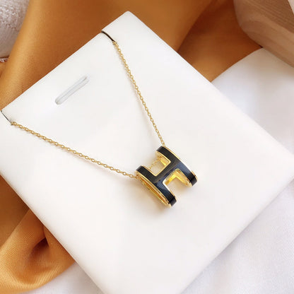 [Vintora]HM CLIC BLACK ENAMEL GOLD NECKLACE