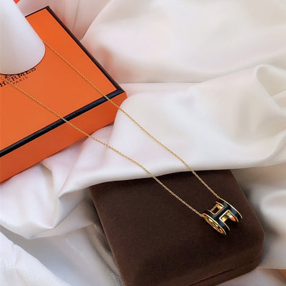 [Vintora]HM CLIC BLACK ENAMEL GOLD NECKLACE