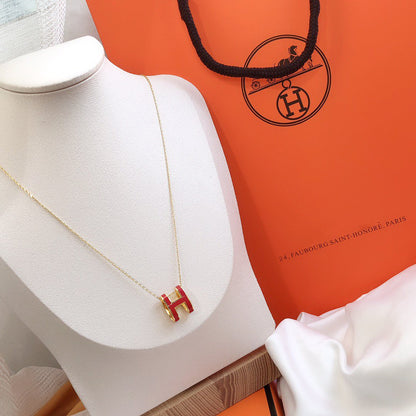 [Vintora]HM CLIC RED ENAMEL GOLD NECKLACE