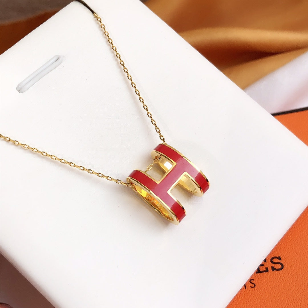 [Vintora]HM CLIC RED ENAMEL GOLD NECKLACE