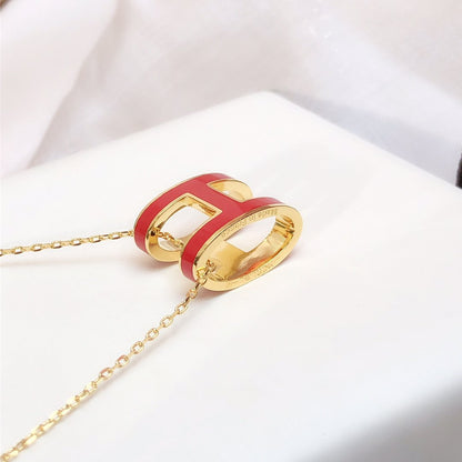 [Vintora]HM CLIC RED ENAMEL GOLD NECKLACE