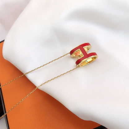 [Vintora]HM CLIC RED ENAMEL GOLD NECKLACE