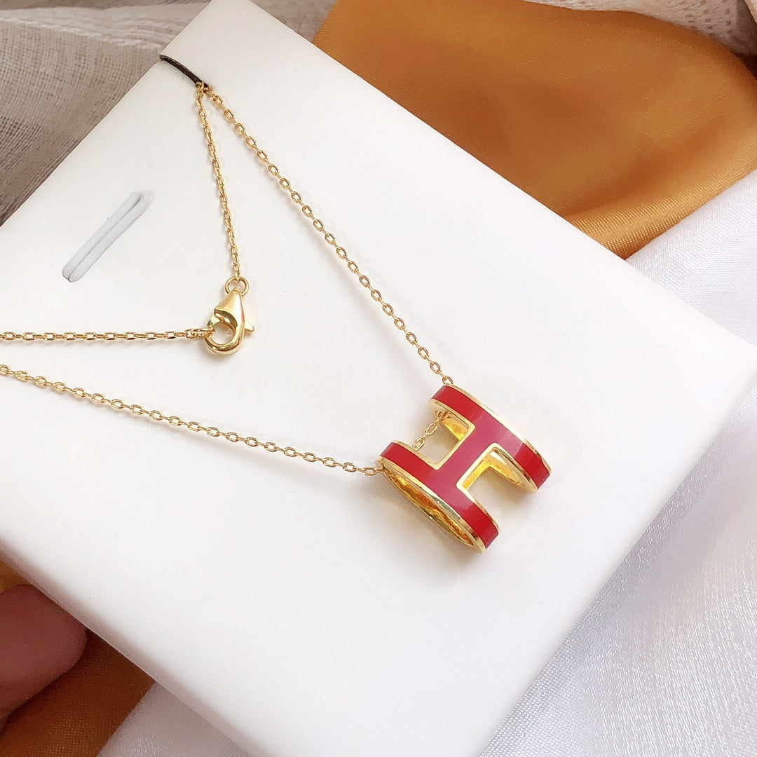 [Vintora]HM CLIC RED ENAMEL GOLD NECKLACE