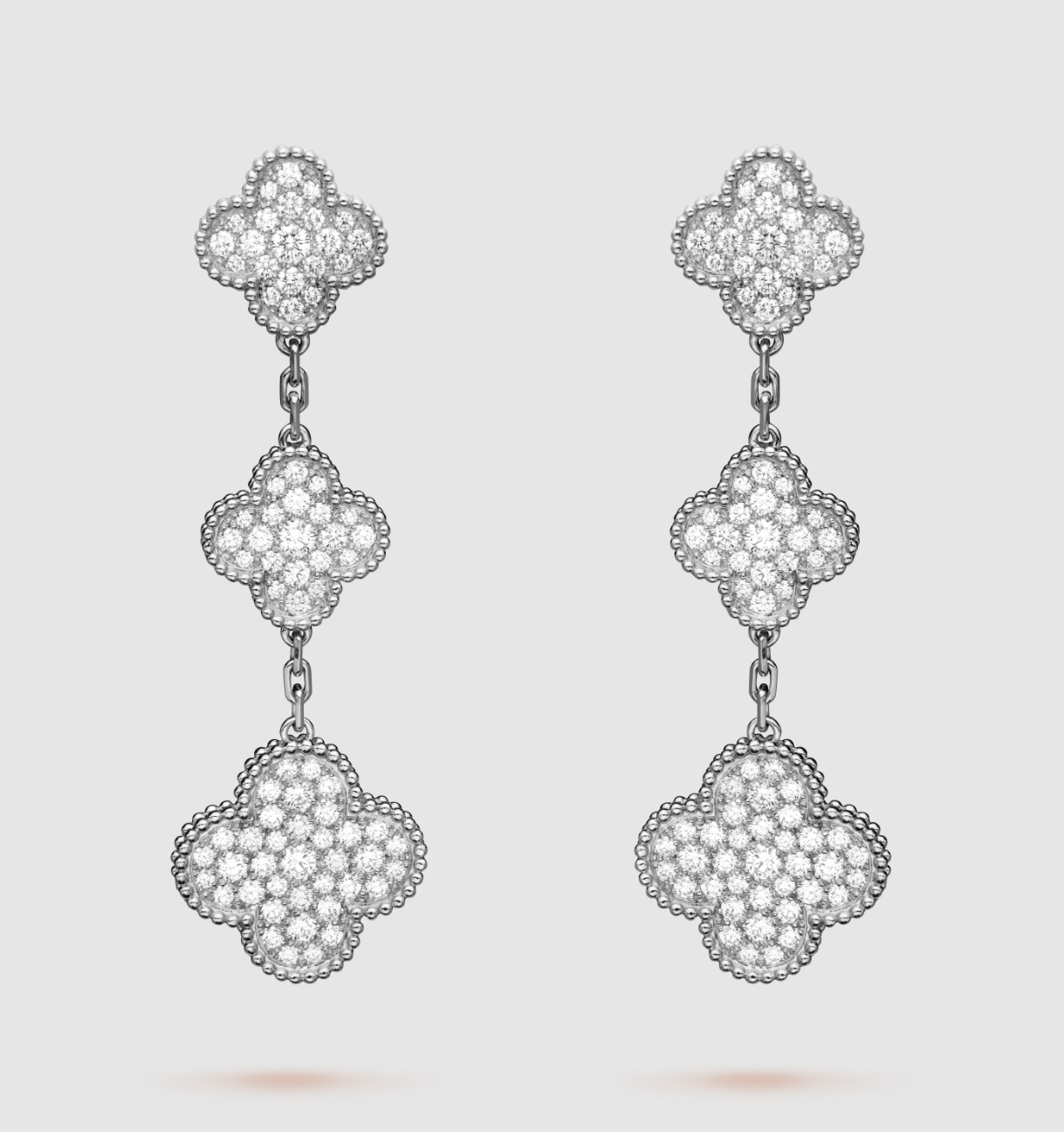 [Vintora]CLOVER 3 MOTIF DIAMOND SILVER DROP EARRINGS
