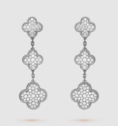 [Vintora]CLOVER 3 MOTIF DIAMOND SILVER DROP EARRINGS