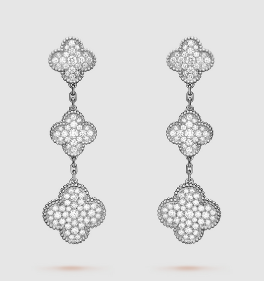 [Vintora]CLOVER 3 MOTIF DIAMOND SILVER DROP EARRINGS