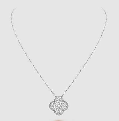 [Vintora]CLOVER 25MM LARGE PENDANT DIAMOND PAVED SILVER NECKLACE