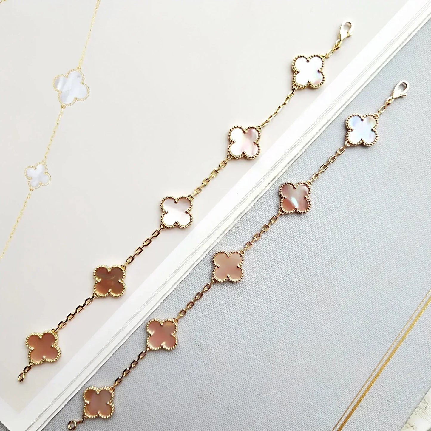 [Vintora] CLOVER 5 MOTIFS  PINK MOP BRACELET COLLECTION