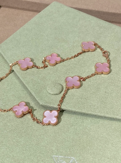 [Vintora Jewellery] Pink Necklace with Ten Clover Designs