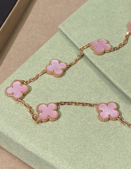 [Vintora Jewellery] Pink Necklace with Ten Clover Designs